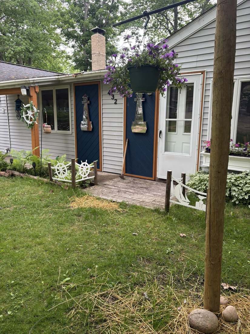 the blue doors on the side of the cabin