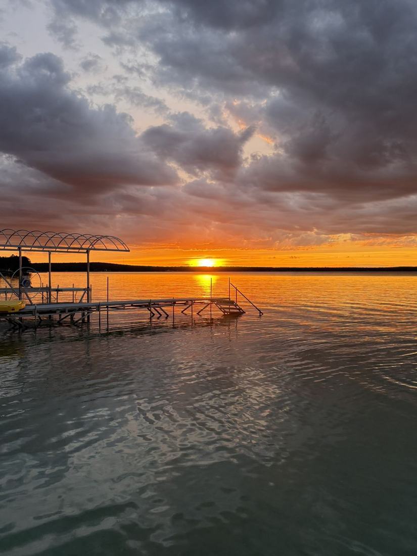 sunset over Higgins Lake from the dock